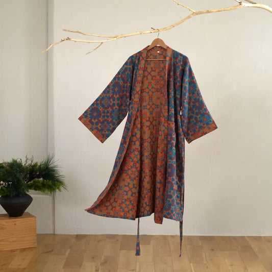 Peignoir kimono en coton à motif géométrique rétro - image 0