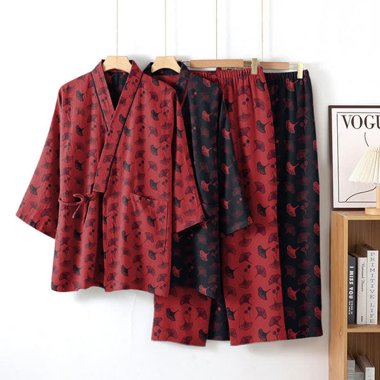 Ensemble de vêtements d'intérieur kimono en coton biologique Ginkgo - image 0