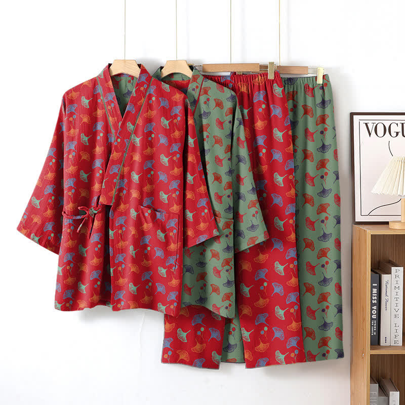 Ensemble de vêtements d'intérieur kimono en coton biologique Ginkgo - image 2