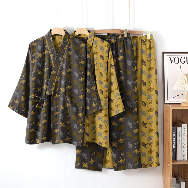 Ensemble de vêtements d'intérieur kimono en coton biologique Ginkgo - image 1