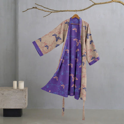Peignoir kimono en gaze de coton à motif papillon - Brun - XL - image 11