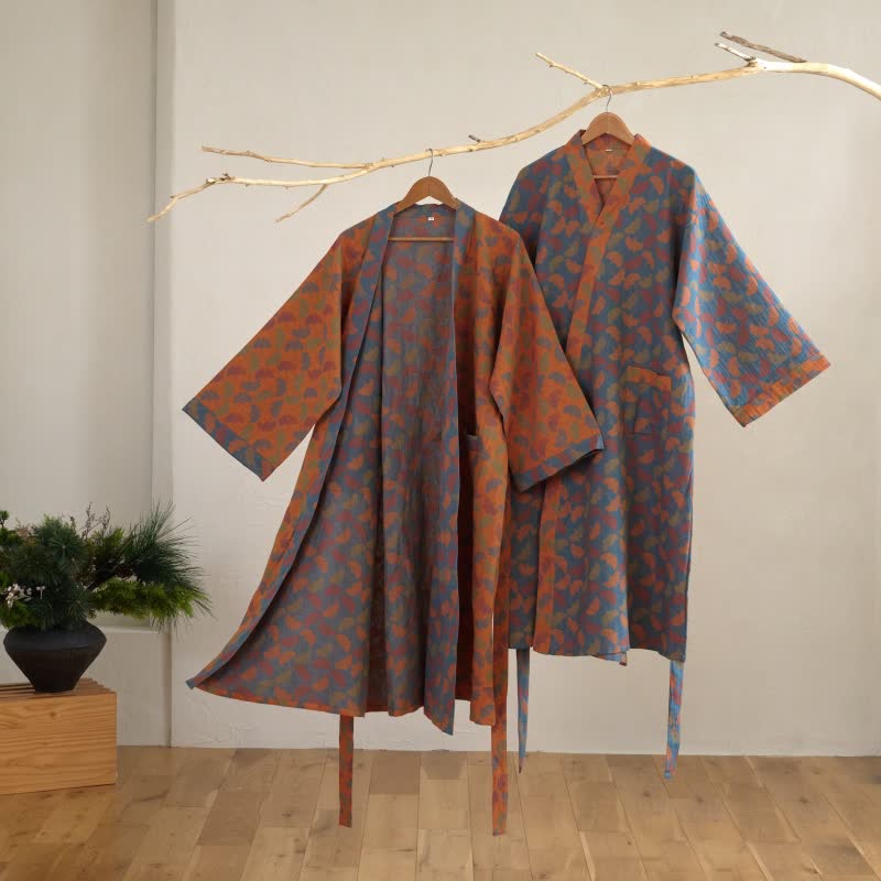 Peignoir japonais en gaze de coton avec Ginkgo Biloba - image 3