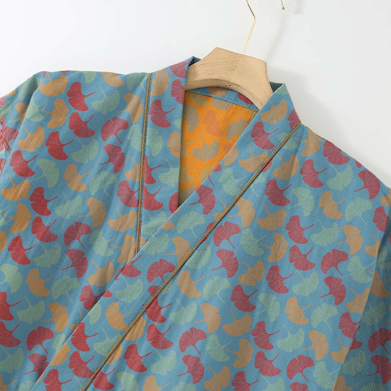 Ensemble de vêtements d'intérieur kimono en coton à motif de feuilles de ginkgo - image 4