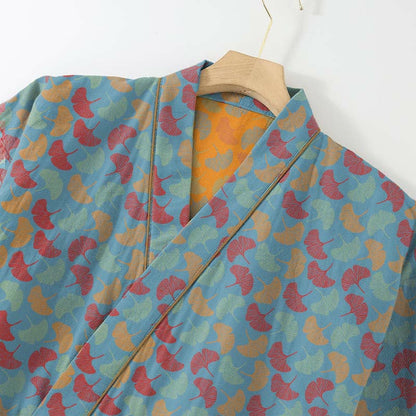 Ensemble de vêtements d'intérieur kimono en coton à motif de feuilles de ginkgo - image 4