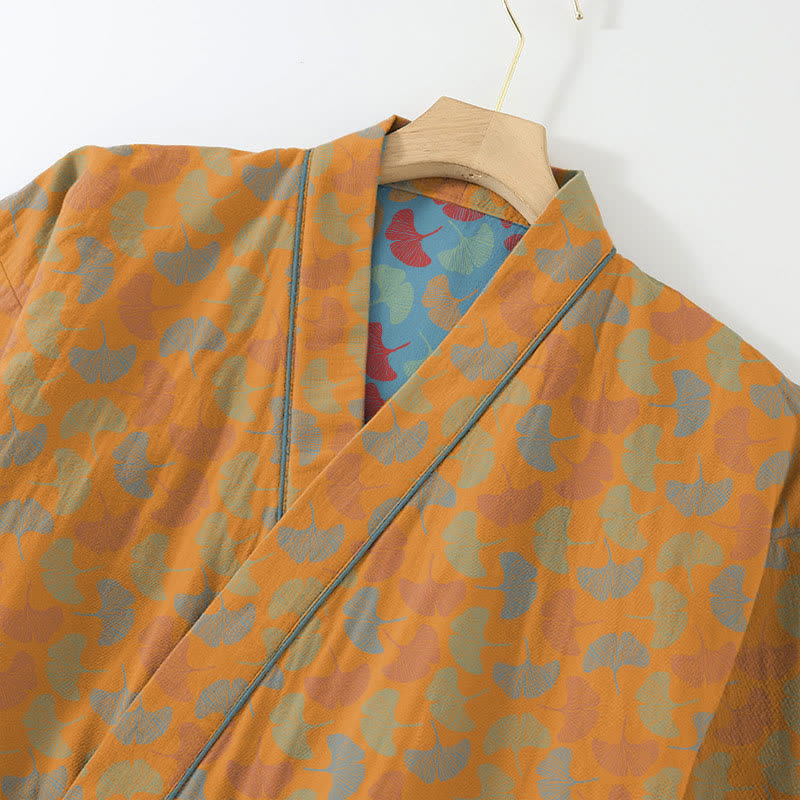 Ensemble de vêtements d'intérieur kimono en coton à motif de feuilles de ginkgo - image 10