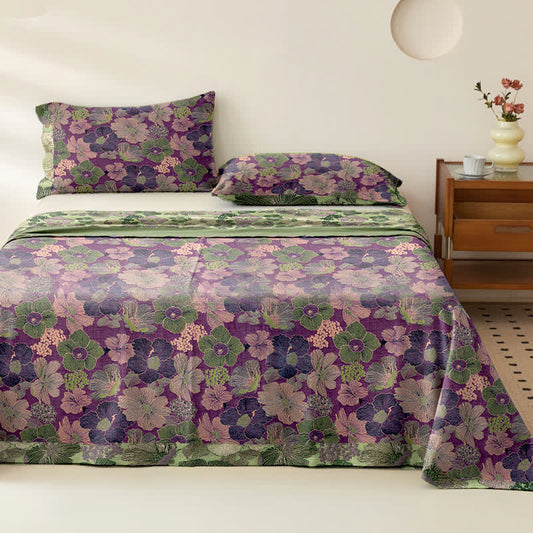 Couvre-lit jacquard en gaze de coton à motif fleur de pêcher - 2 taies d'oreiller - 102 cm x 51 cm - image 1