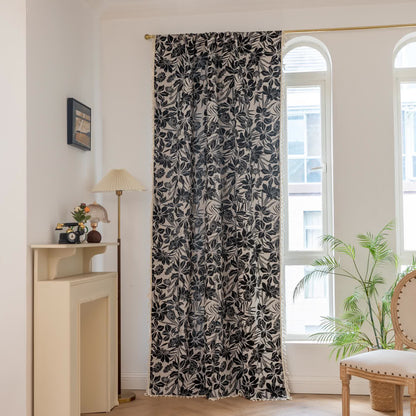 Rideau vintage noir avec pompon fleuri - image 2