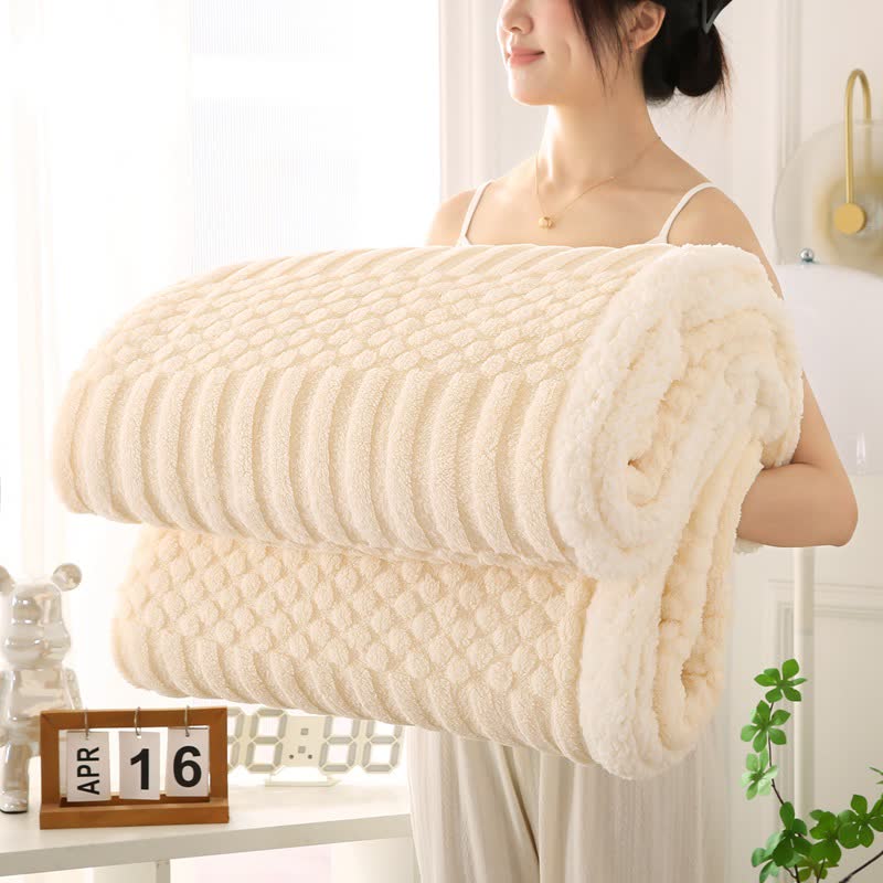 Couverture polaire texturée de couleur unie - Beige - 200cm x 230cm - image 6