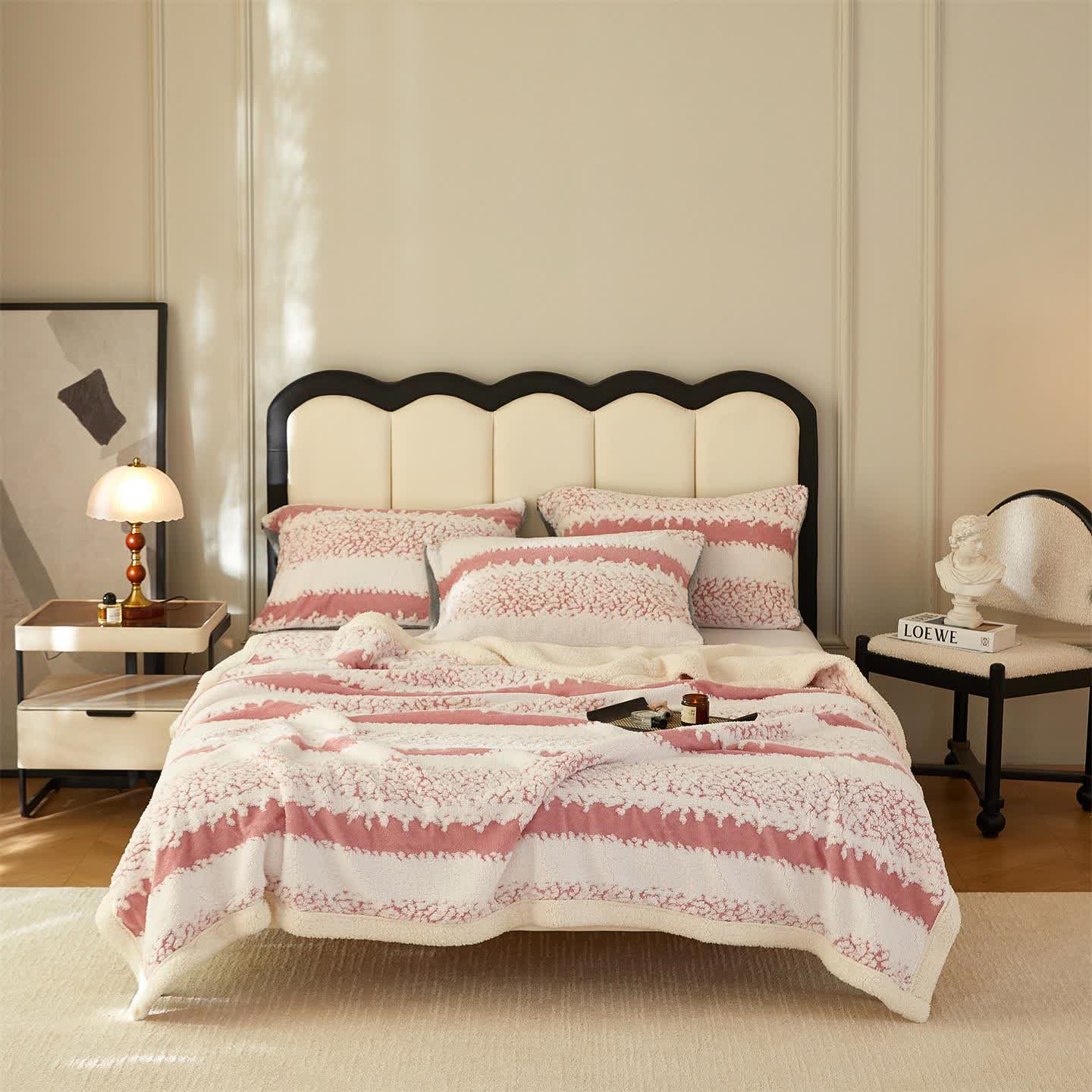 Couverture Sherpa double épaisseur à motif rayé - Rose - 200cm x 230cm - image 11