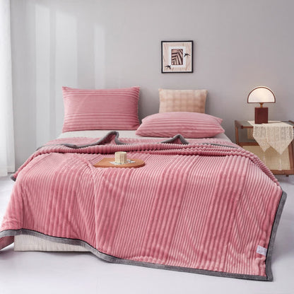 Couverture en peluche à rayures unies - Rose - 200cm x 230cm - image 10