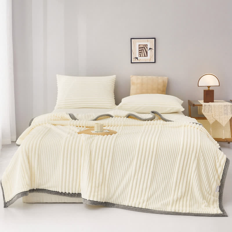 Couverture en peluche à rayures unies - Blanc - 200cm x 230cm - image 1