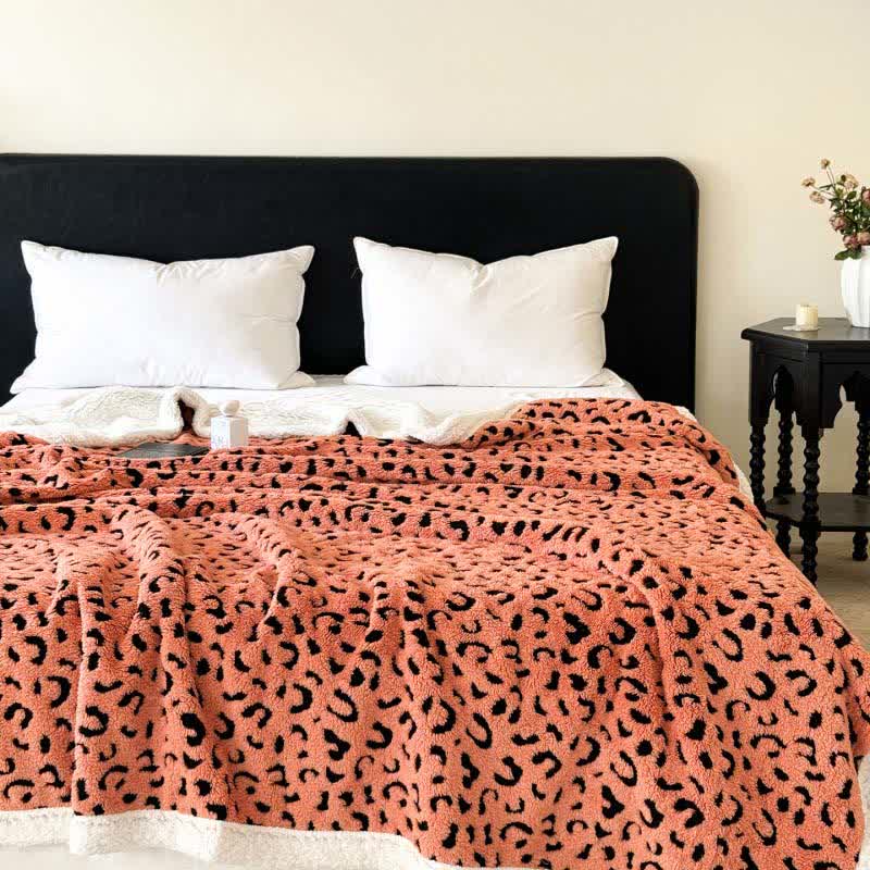 Couverture Sherpa Jacquard Léopard - Orange - 200cm x 230cm - image 12