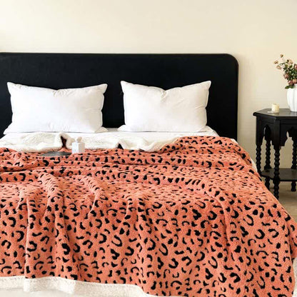 Couverture Sherpa Jacquard Léopard - Orange - 200cm x 230cm - image 12