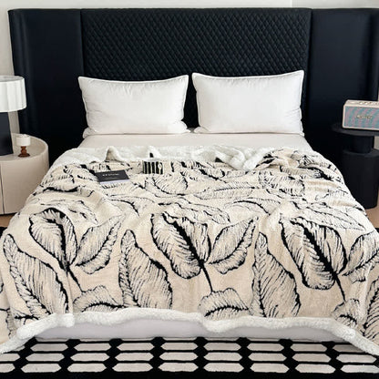 Couverture en peluche jacquard avec de grandes feuilles - Blanc - 200cm x 230cm - image 1