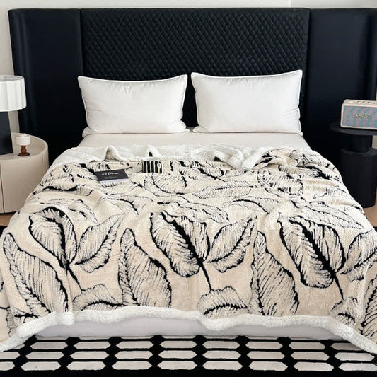 Couverture en peluche jacquard avec de grandes feuilles - Blanc - 200cm x 230cm - image 1