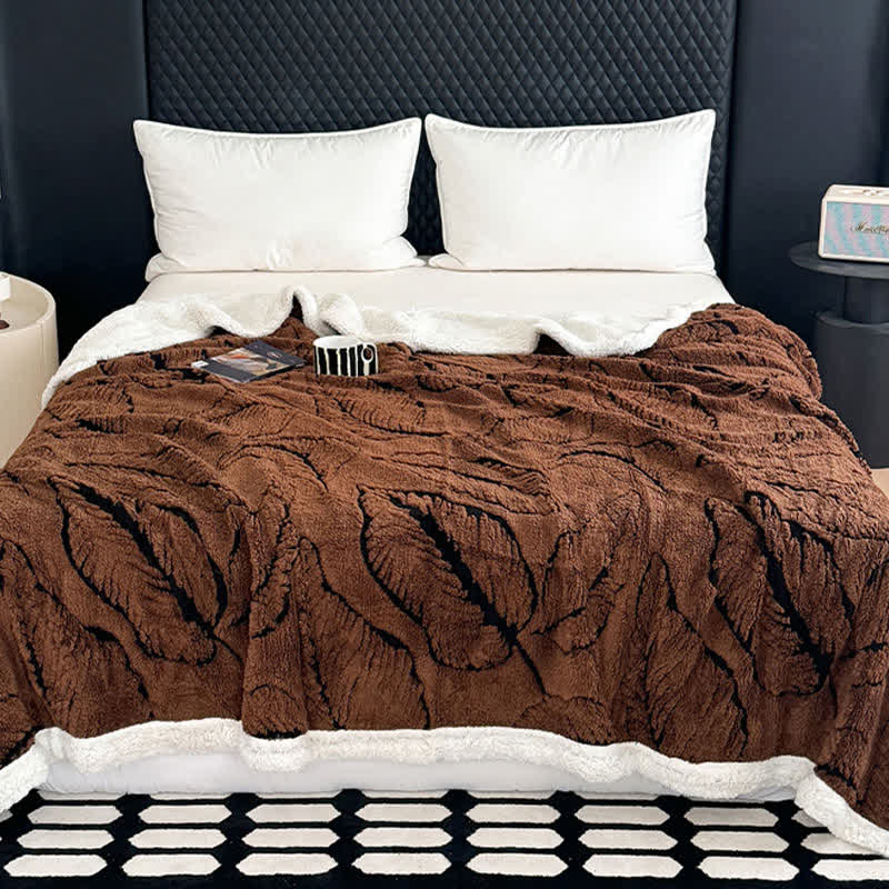 Couverture en peluche jacquard avec de grandes feuilles - Café - 200cm x 230cm - image 13
