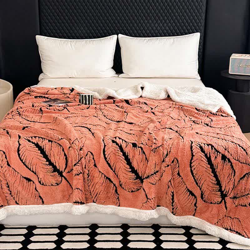 Couverture en peluche jacquard avec de grandes feuilles - Orange - 200cm x 230cm - image 15
