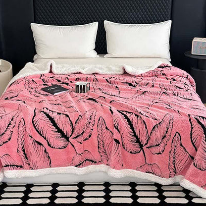 Couverture en peluche jacquard avec de grandes feuilles - Rose - 200cm x 230cm - image 8