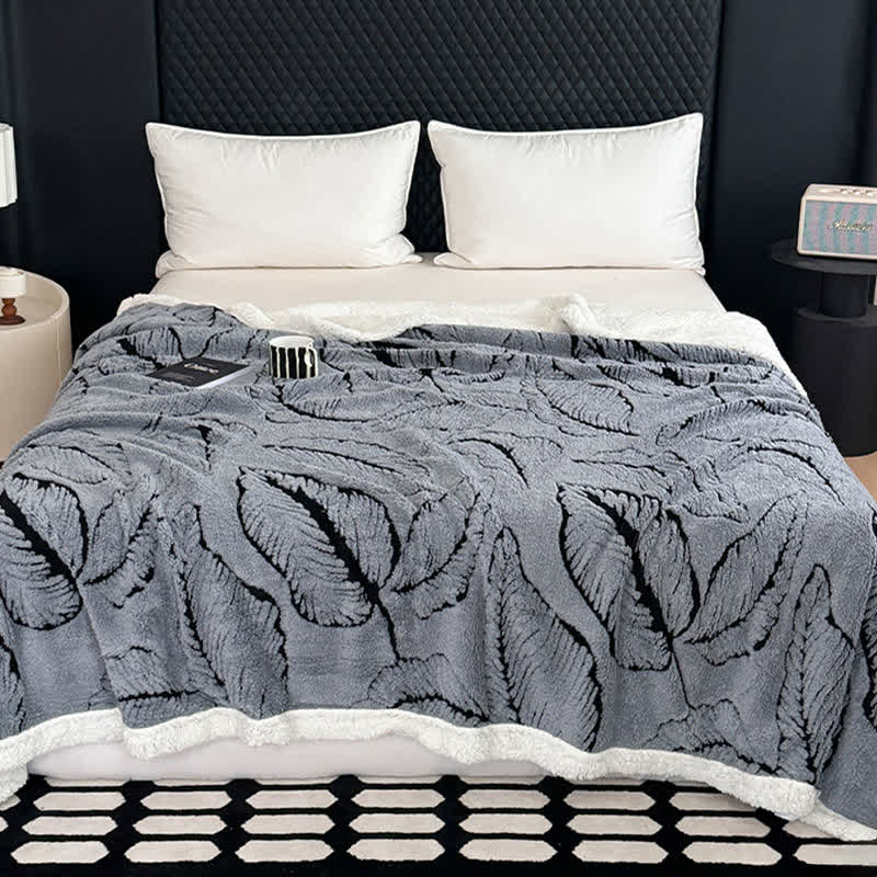 Couverture en peluche jacquard avec de grandes feuilles - Gris - 200cm x 230cm - image 11