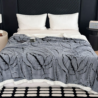 Couverture en peluche jacquard avec de grandes feuilles - Gris - 200cm x 230cm - image 11