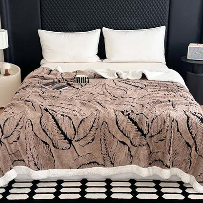 Couverture en peluche jacquard avec de grandes feuilles - chameau - 200cm x 230cm - image 18