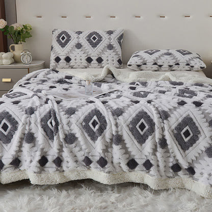 Couverture en jacquard sherpa bohème - Gris clair - 200cm x 230cm - image 12