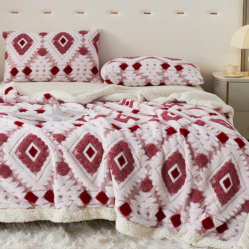 Couverture en jacquard sherpa bohème - rose - 200cm x 230cm - image 10