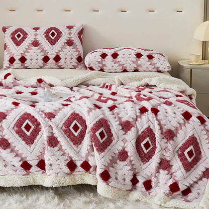 Couverture en jacquard sherpa bohème - rose - 200cm x 230cm - image 10