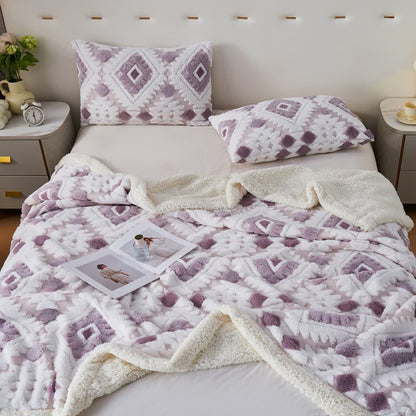 Couverture en jacquard sherpa bohème - Violet clair - 200cm x 230cm - image 18