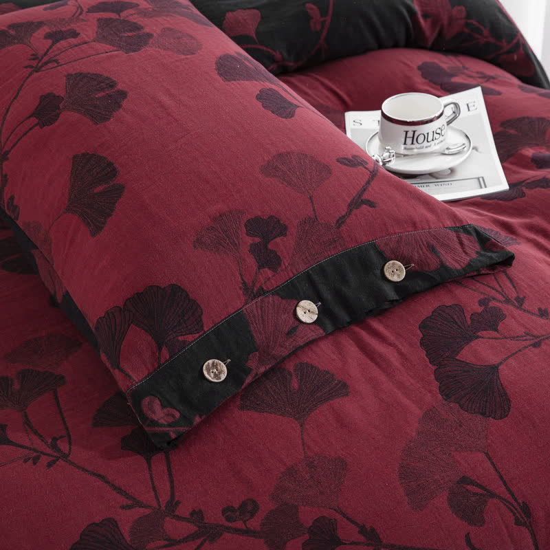 Ensemble de literie en gaze de coton avec boutons et feuilles de ginkgo (4 pièces) - image 29
