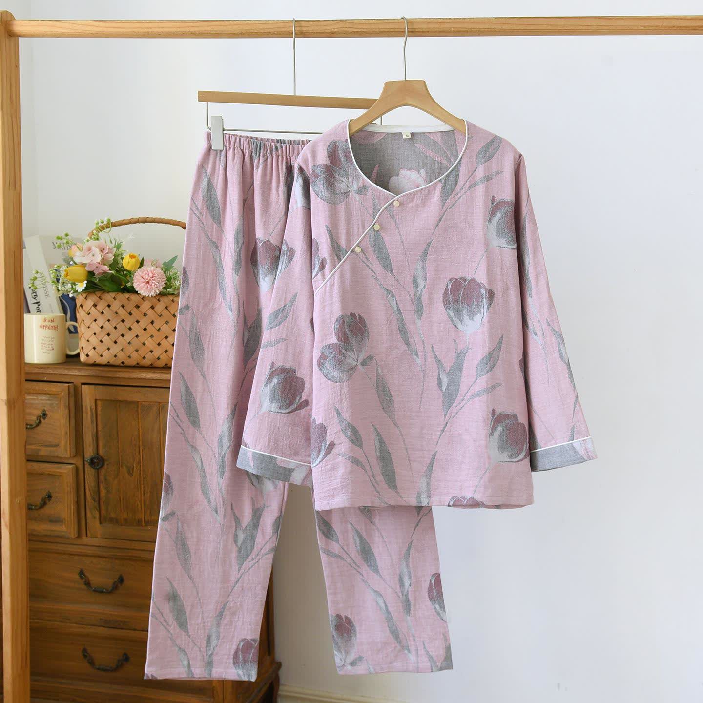 Ensemble de vêtements d'intérieur Tulip en gaze de coton jacquard - Rose - XL - image 5