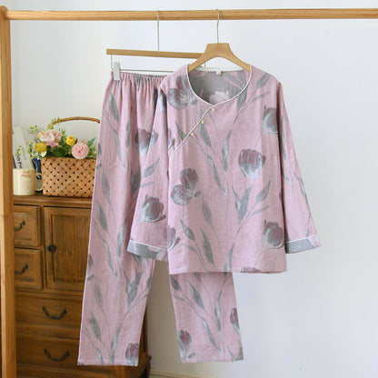 Ensemble de vêtements d'intérieur Tulip en gaze de coton jacquard - Rose - XL - image 5