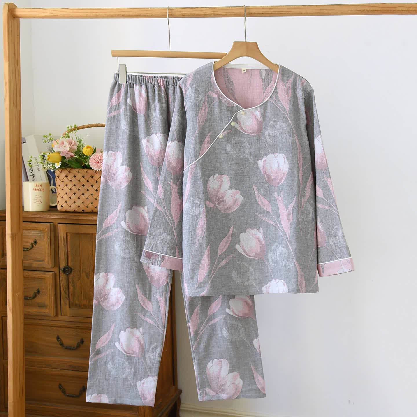Ensemble de vêtements d'intérieur Tulip en gaze de coton jacquard - Gris - XL - image 13