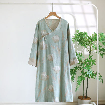 Chemise de nuit tulipe en jacquard de gaze de coton naturel - Vert - XL - image 7