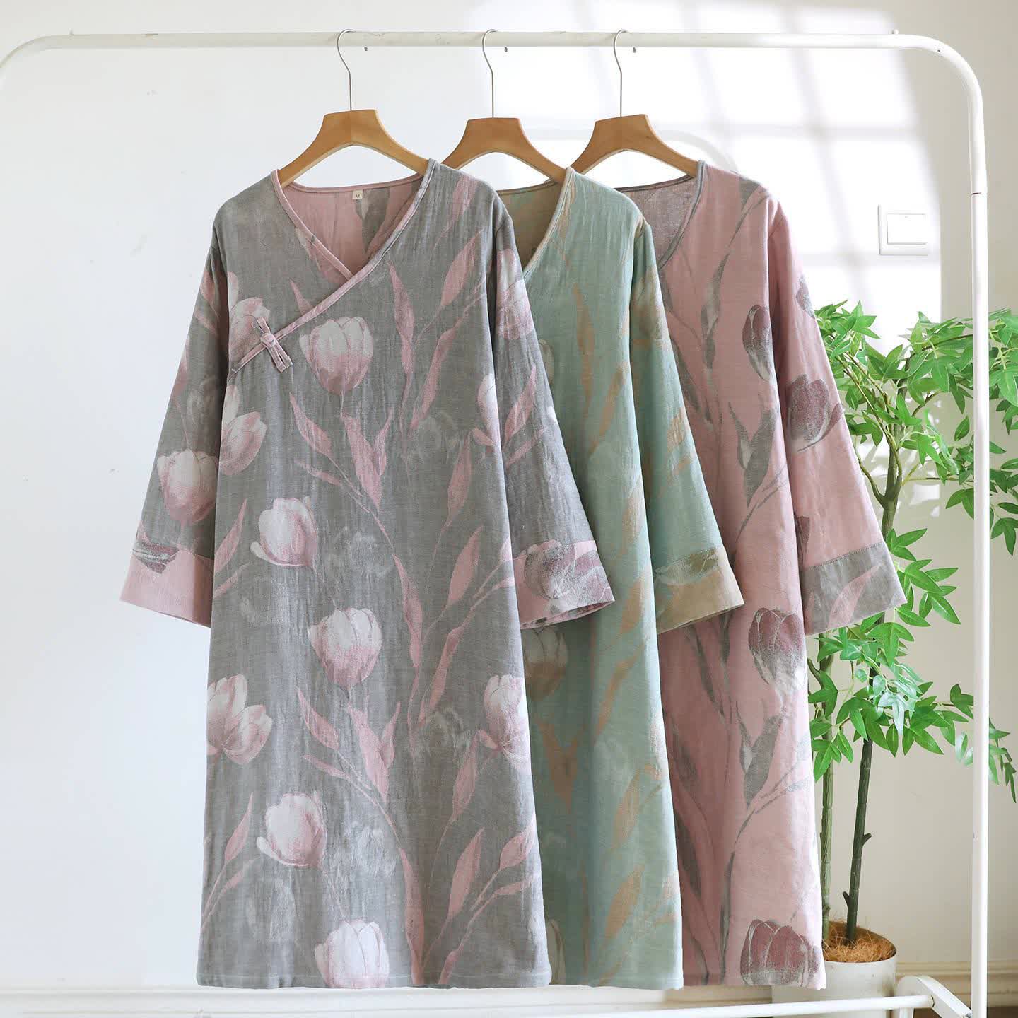 Chemise de nuit tulipe en jacquard de gaze de coton naturel - image 3