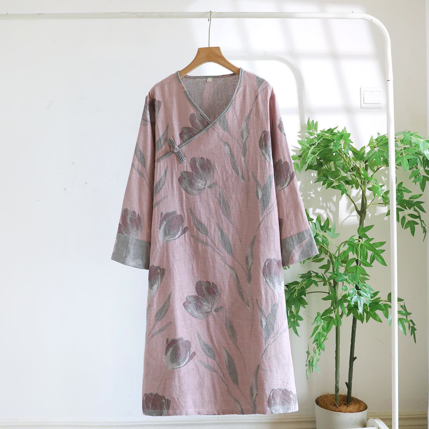 Chemise de nuit tulipe en jacquard de gaze de coton naturel - Rose - XL - image 6