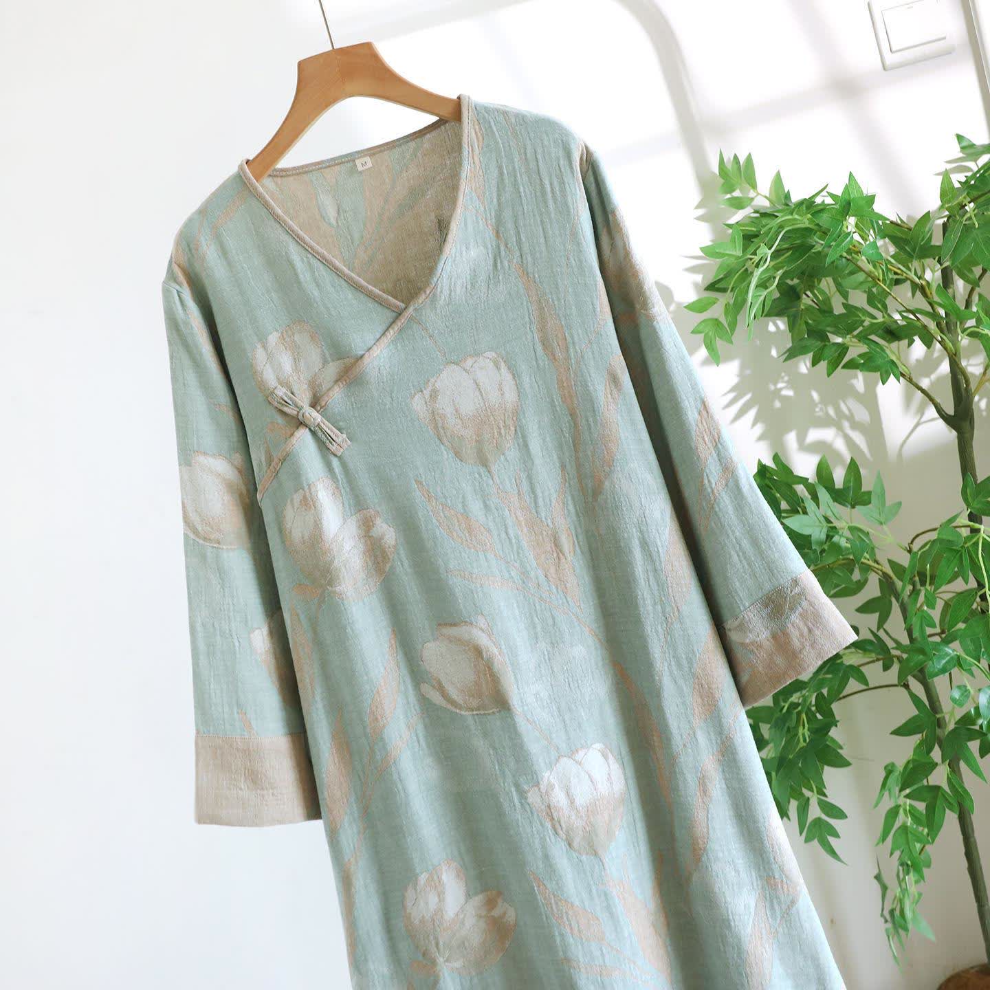 Chemise de nuit tulipe en jacquard de gaze de coton naturel - image 9