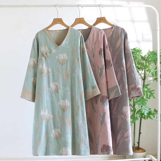 Chemise de nuit tulipe en jacquard de gaze de coton naturel - image 1