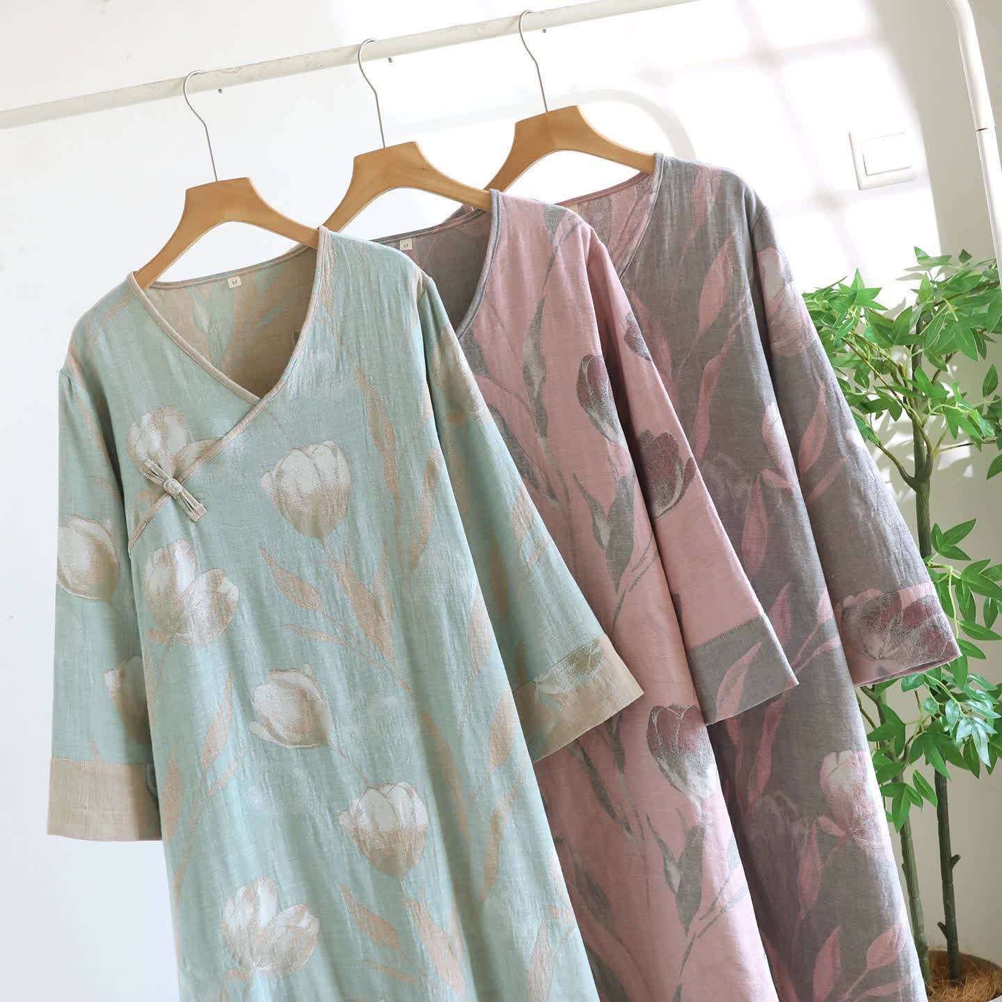 Chemise de nuit tulipe en jacquard de gaze de coton naturel - image 4