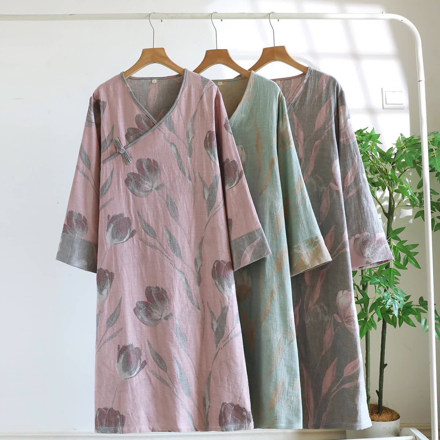 Chemise de nuit tulipe en jacquard de gaze de coton naturel - image 2