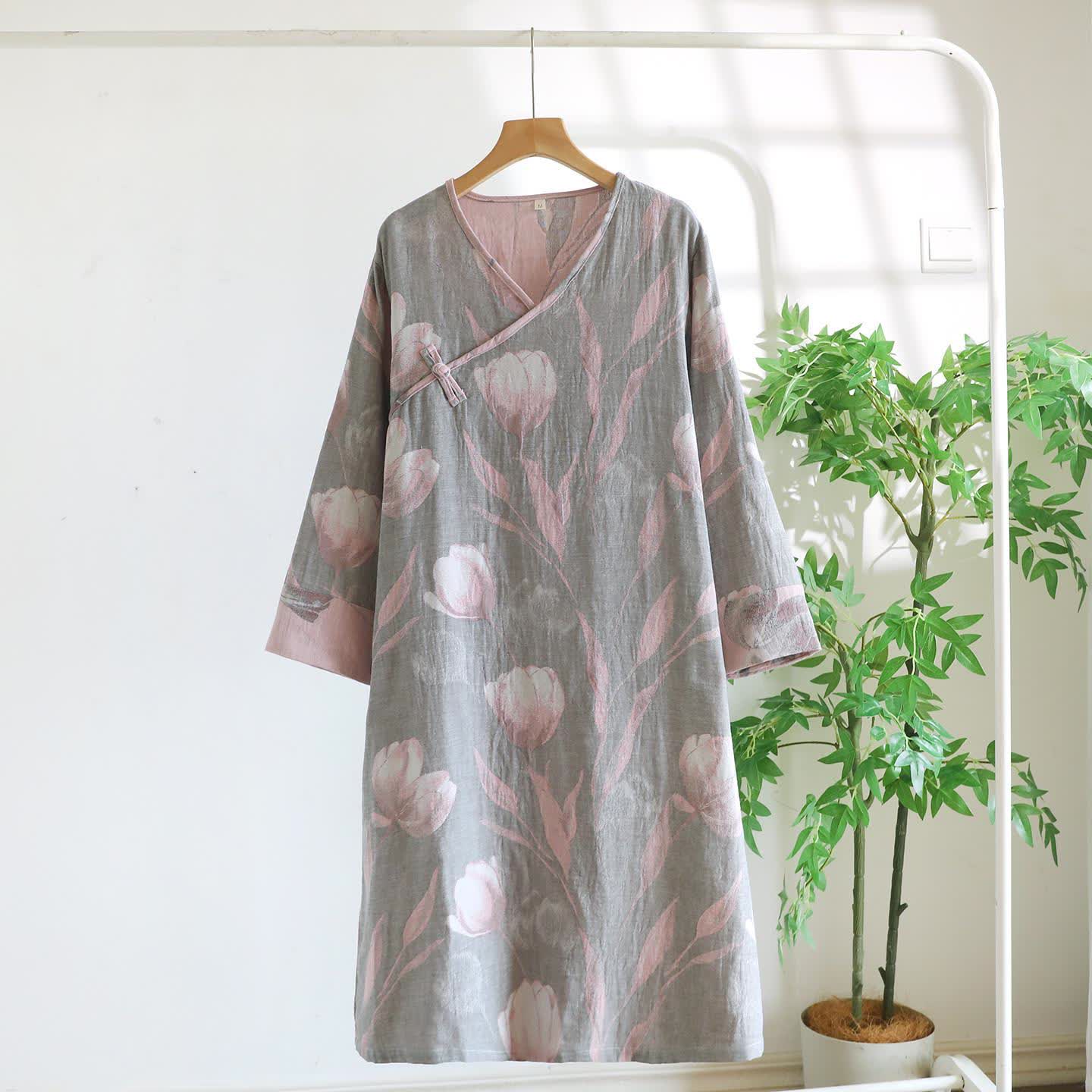 Chemise de nuit tulipe en jacquard de gaze de coton naturel - Gris - XL - image 5