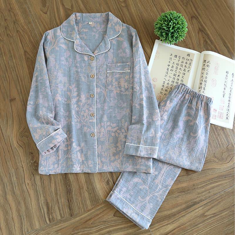 Ensemble de vêtements d'intérieur élégant en coton biologique à motif floral - Gris - XXL - image 16