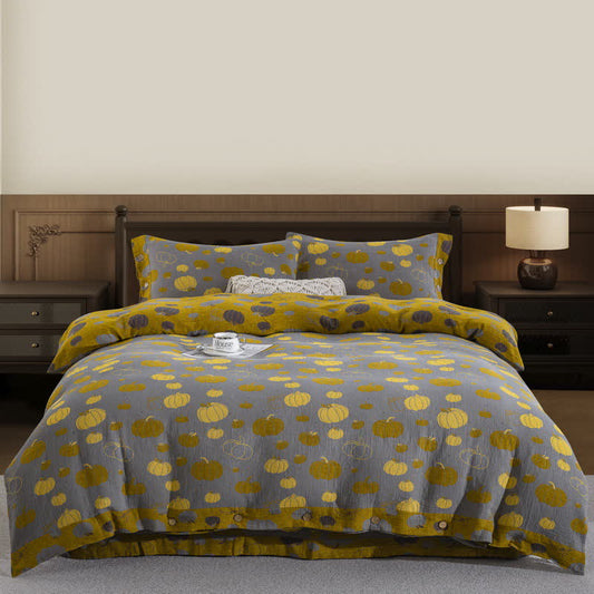 Parure de lit en gaze de coton à motif boutons citrouille (4 pièces) - 220cm x 240cm - image 1