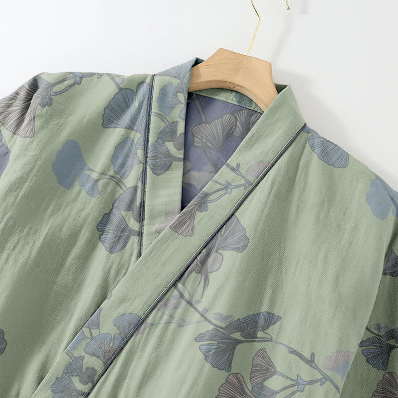 Kimono en coton biologique à motif de feuilles de ginkgo, vêtement d'intérieur - image 3