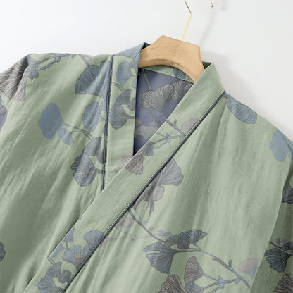 Kimono en coton biologique à motif de feuilles de ginkgo, vêtement d'intérieur - image 3