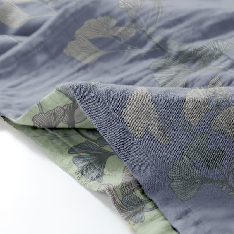 Kimono en coton biologique à motif de feuilles de ginkgo, vêtement d'intérieur - image 7