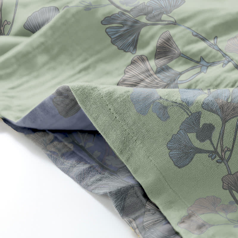 Kimono en coton biologique à motif de feuilles de ginkgo, vêtement d'intérieur - image 4