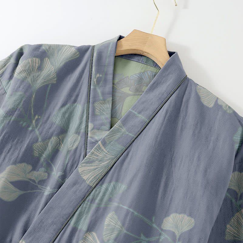 Kimono en coton biologique à motif de feuilles de ginkgo, vêtement d'intérieur - image 6