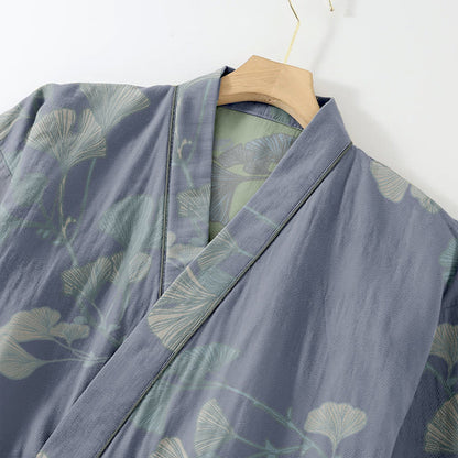 Kimono en coton biologique à motif de feuilles de ginkgo, vêtement d'intérieur - image 6