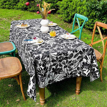 Nappe vintage à bord festonné et motif floral en noir - image 4